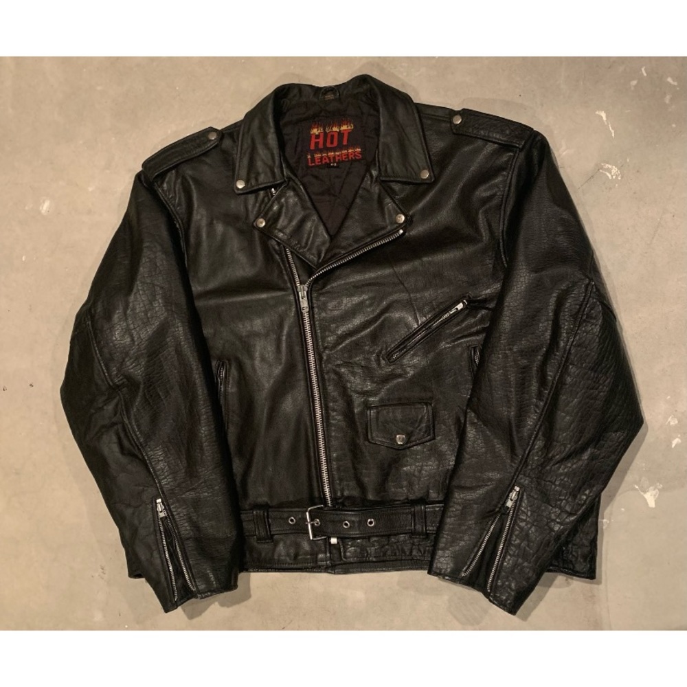 Vintage Leather Biker Jacket, Hot Leathers, 2XL